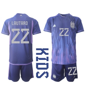 Argentina Lautaro Martinez #22 Replica Away Stadium Kit for Kids World Cup 2022 Short Sleeve (+ pants)